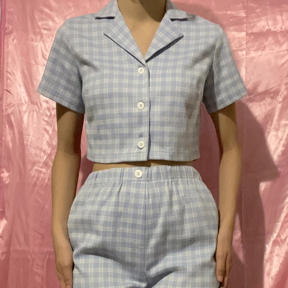Y2K Baby Blue Plaid Business Set - Picture 2 of 5